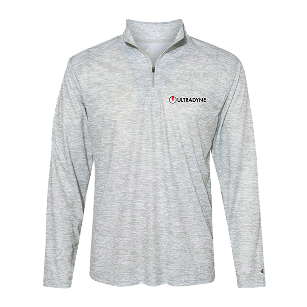 gray quarter zip pullover with Ultradyne logo