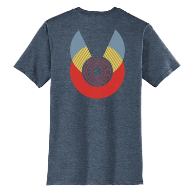 gray blue t-shirt with design graphic