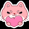 pink cat eats heart cartoon sticker