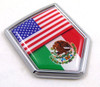 USA-Mexico Flag Crest Shield 3D Adhesive Chrome Emblem