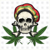 skull in rastaman cap  and marijuana leaves