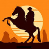 silhouette of cowboy riding at sunset STICKER