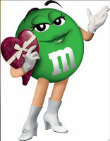 M&M sexy green lady sticker with candy box
