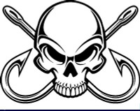 skull crossing fish hooks die cut decal