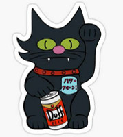 LUCKY SNOWBALL SIMPSON CAT WITH DUFF BEER STICKER