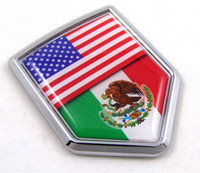 USA-Mexico Flag Crest Shield 3D Adhesive Chrome Emblem