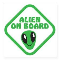 alien on board with green square sticker alien on board with green square sticker