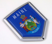 Maine US state flag domed chrome emblem car badge decal