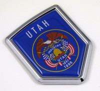 Utah US state flag domed chrome emblem car badge decal
