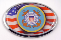 Coast Guard Logo with USA Flag Oval Chrome 3D Domed Emblem Coast Guard Logo with USA Flag Oval Chrome 3D Domed Emblem