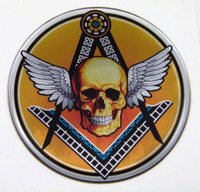 Mason Skull Round Dome 3D Chrome Background Adhesive Car Badge