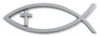 Christian Fish Outline with Cross Chrome Emblem SMALL