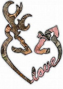 DEER HEADS HEART FILLS with LOVE camo nature with pink