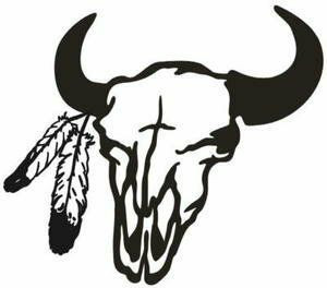 Cow Skull with Feathers Vinyl Car Decal 2