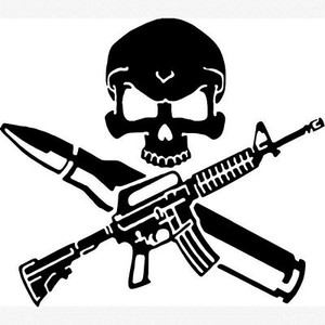 Skull with Gun and Ammo Crossbones Decal