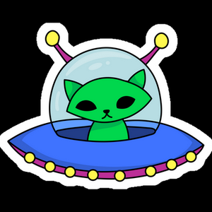 green cat alien weatherproof vinyl sticker