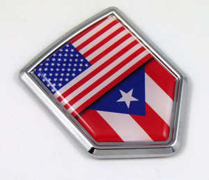USA-Puerto Rico 3D Adhesive Flag Crest Chrome Car Emblem