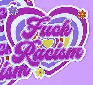 FUCK RACISM PURPLE HEART STICKER