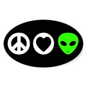 Peace Love Alien Oval Sticker
