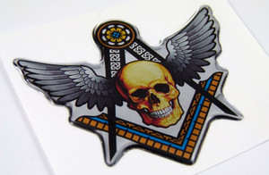 Mason Winged Skull Dome 3D Chrome Background Adhesive Car Badge