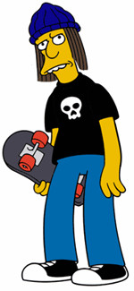 Jimbo Jones with skateboard simpson sticker