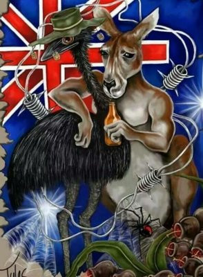 AUSSIE EMU KANGAROO FUNNY FLAG STICKER