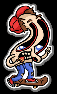 SKATER WEIRD PIZZA EATING SKATER DUDE STICKER
