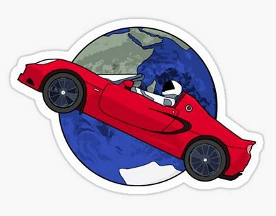 Premium Materials, Ships next day Red Tesla in space sticker featuring SpaceX decals and Elon Musk design.