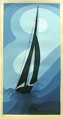 14x26 Sailboat Stormy Weather Silk Screen Print
