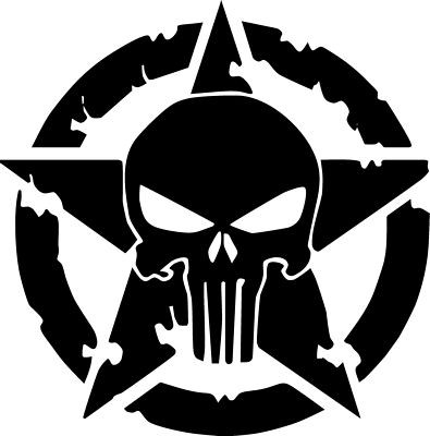 US ARMY STAR WiTH punisher SKULL DECAL weathered