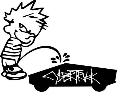 PEEON TESLA CYBERTRUCK FUNNY CAR DIE CUT DECAL