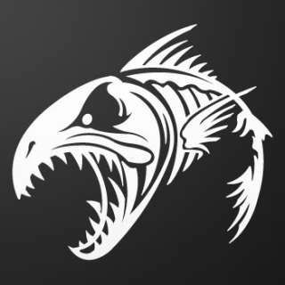 mean fish bones skull skeleton boating decal LEFT