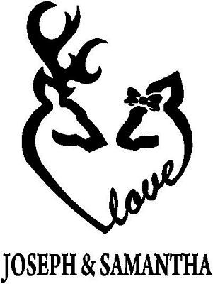 Deer Heads Heart LOVE with NAMES diecut