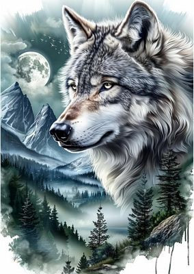 WOLF WILD ANIMAL AI ART STICKER 03