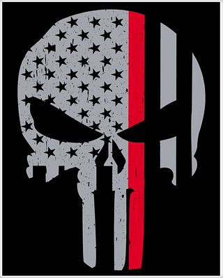 Thin Red Line Skull USA Firefighter Flag STICKER