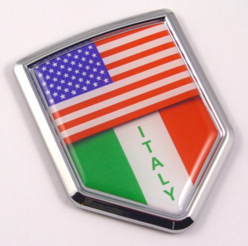 USA-Italy Flags 3D Shield Emblem Domed Sticker