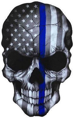 1 THIN BLUE LINE USA SKULL STICKER 2