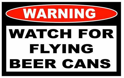 Flying Beer Cans Funny Warning Sticker Set