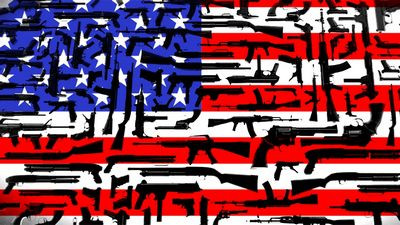 USA FLAG WITH GUNS STICKER