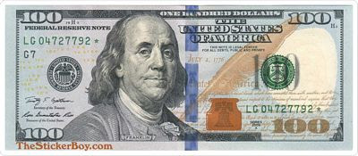 ONE HUNDRED DOLLAR BILL FRANKLIN STICKER