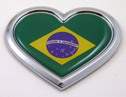 Brazil Heart 3D Adhesive Chrome Emblem