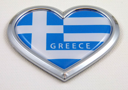 Greece Heart 3D Adhesive Chrome Emblem