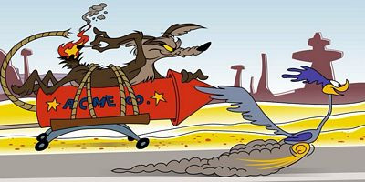 coyote and road runner acme rocket rectangle sticker
