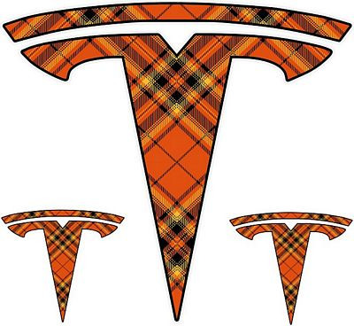Tesla Motors T Logo ORANGE PLAID STICKER SET