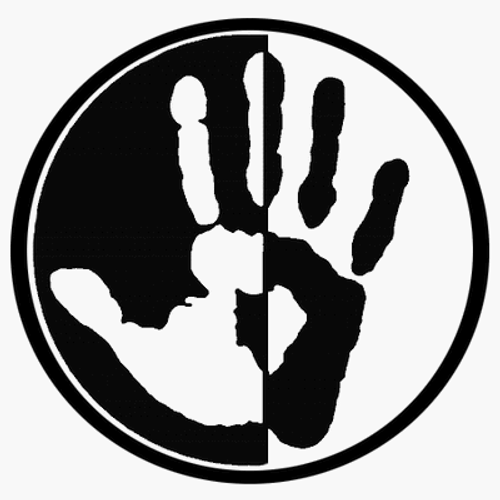 black white hand circular sticker