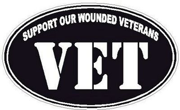 Support our wounded veterans MILITARY OVAL DECAL - BLACK