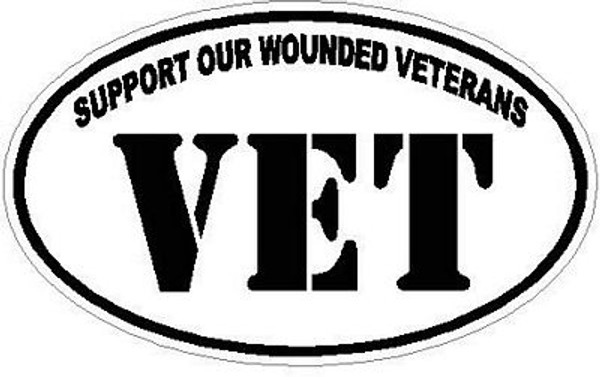 Support our wounded veterans MILITARY OVAL DECAL - WHITE