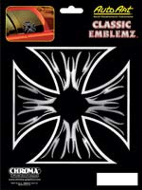 Maltese Cross Embossed Chrome Decal