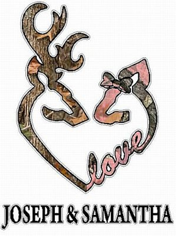 DEER HEADS HEART FILLS with LOVE NAMES camo nature and pink