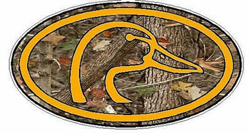 Duck Hunting Oval Decal 66 - Camo Nature Orange
